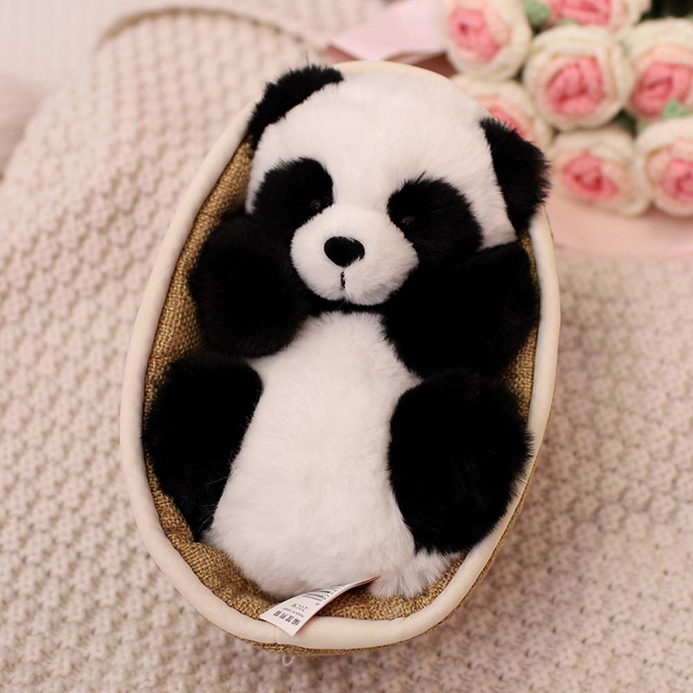 Plyšová panda s odnímatelným košíkem – měkké polstrování a dekorativní – 20 cm