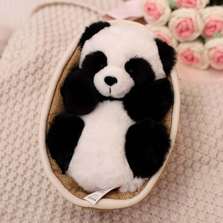 Plyšová panda s odnímatelným košíkem – měkké polstrování a dekorativní – 20 cm