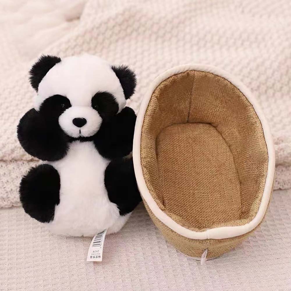 Plyšová panda s odnímatelným košíkem – měkké polstrování a dekorativní – 20 cm