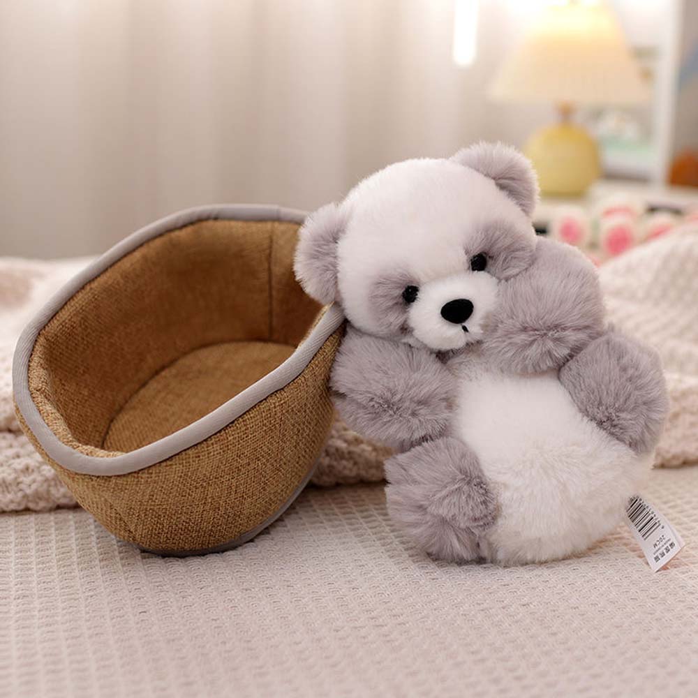 Plyšová panda s odnímatelným košíkem – měkké polstrování a dekorativní – 20 cm