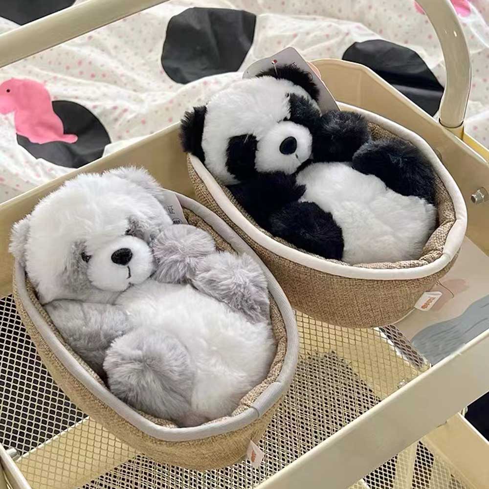 Plyšová panda s odnímatelným košíkem – měkké polstrování a dekorativní – 20 cm