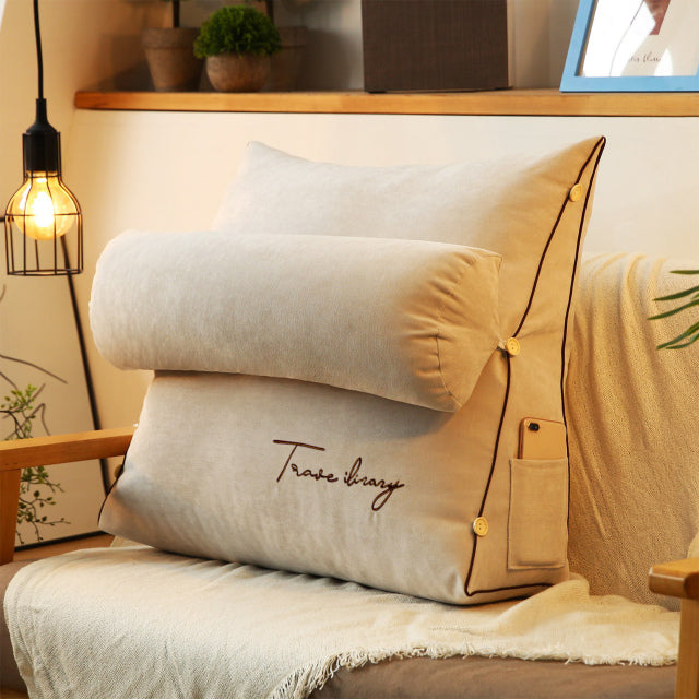 Beige Kissen mit Nackenrolle, Baumwolle, Knöpfe, Tasche, Sofa-Dekoration, Wohnzimmer.