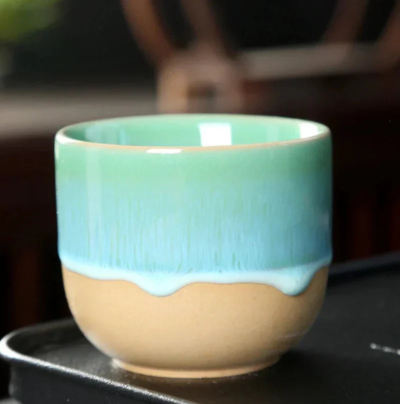 Grüne Keramik-Teetasse, handgefertigt, Porzellan, Kung Fu Stil, Geschenk, Tischgeschirr.