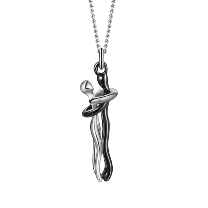Silberne Halskette mit abstraktem Paar-Anhänger, Edelstahl, modern, Schmuck für Damen.