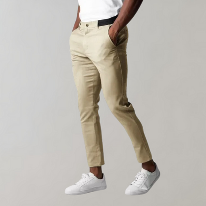 Khaki Chinohose für Herren, Slim Fit, Baumwolle, lässig, beige, modisch, bequem, Alltagskleidung.