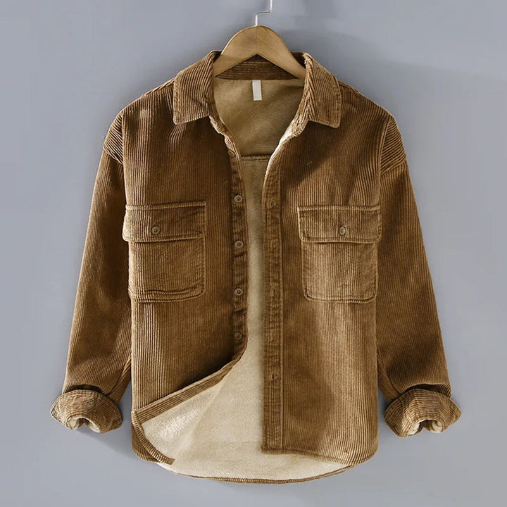 Khaki Cordhemd für Herren, langärmelig, mit Taschen, aus Baumwolle, lässiger Stil.