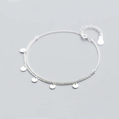 925 Sterling Silber Armband, mehrlagig, polierte runde Münzen, Damen Schmuck.