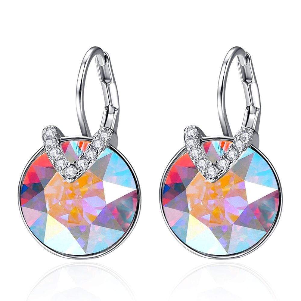 Regenbogen-Kristall-Ohrringe, silber, funkelnd, modisch, Schmuck für Damen, Geschenkidee.
