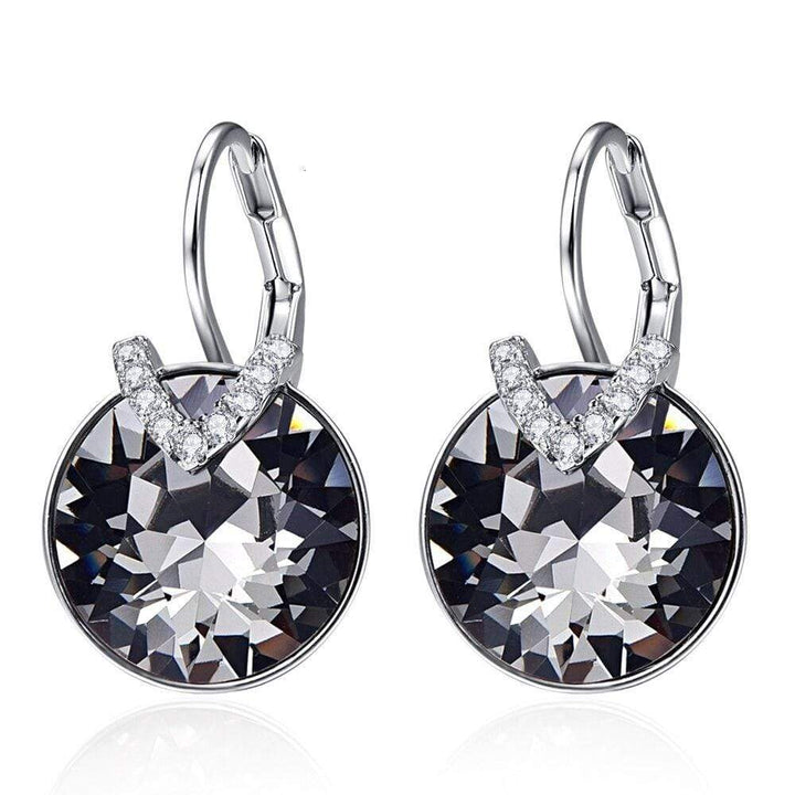 Schwarze Kristall-Ohrringe mit silbernem Haken, elegantes Design, Schmuck für Damen.