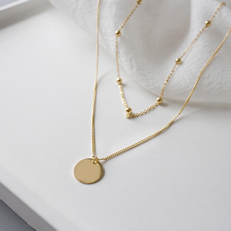 Goldene Boho-Halskette mit Münzanhänger, mehrlagig, 925 Sterling Silber, Damen-Schmuck.