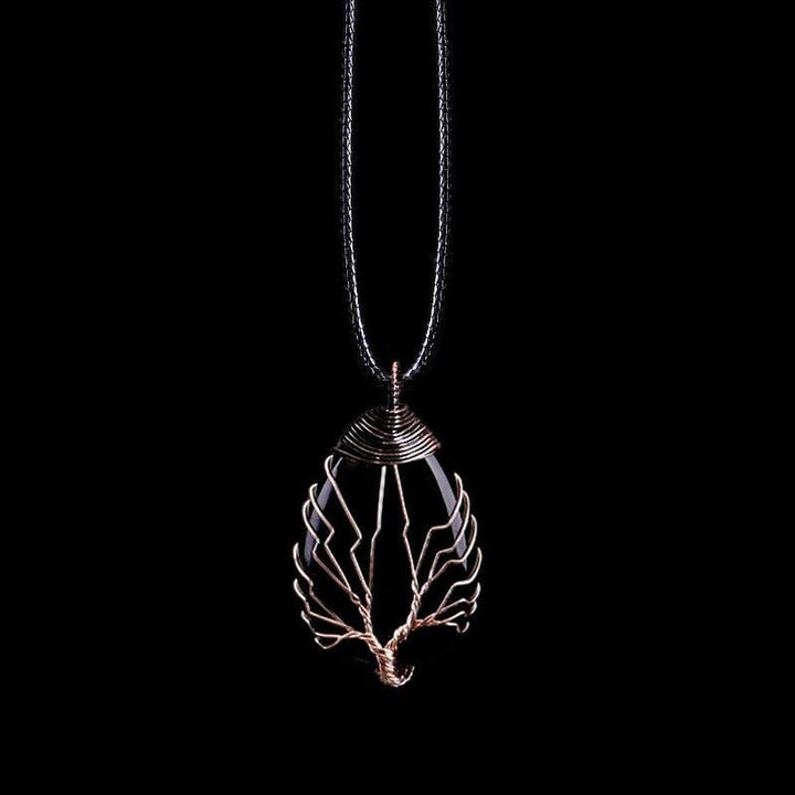 Handgemachte Obsidian Tropfen Halskette, Boho-Stil, schwarzes Lederband, Kupferdraht.