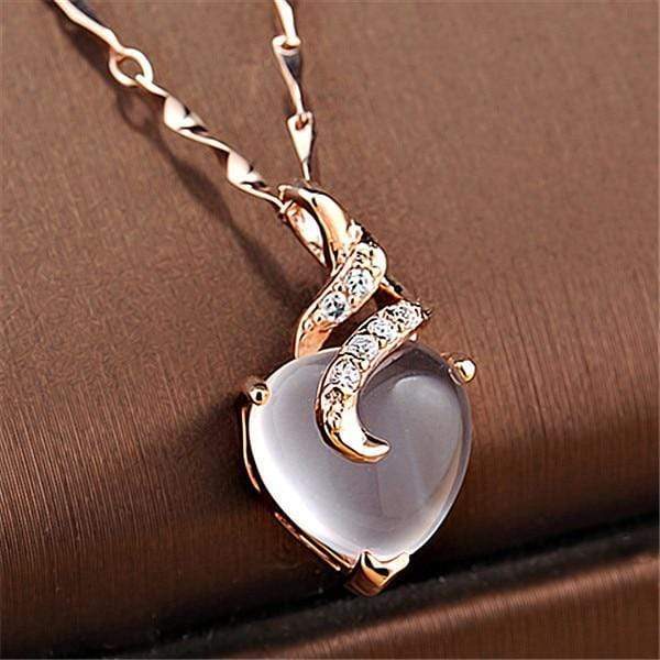 Opal Herz Halskette, Roségold, mit Zirkonia, eleganter Schmuck, Damen Accessoire.
