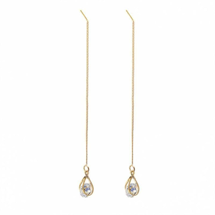 Goldene lange Tropfen Strass Ohrringe, eleganter Schmuck, Damenaccessoire, modisch.