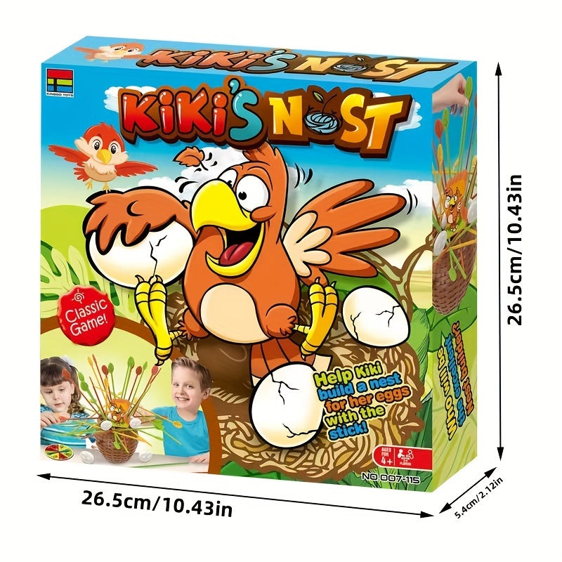 Kiki's Nest Spiel, Kinderbrettspiel, bunter Karton, lustiger Vogel, Eier, Familienspiel.