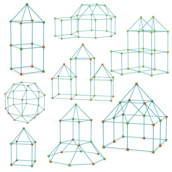 Blaue und orange Kinder-Bausteine, geometrische Strukturen, Lernspielzeug, Kreativbaukasten.
