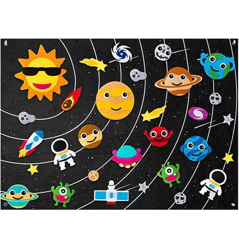 Bunte Filz-Weltraumspielzeug für Kinder, Montessori, Planeten, Astronauten, DIY-Lernspielzeug.
