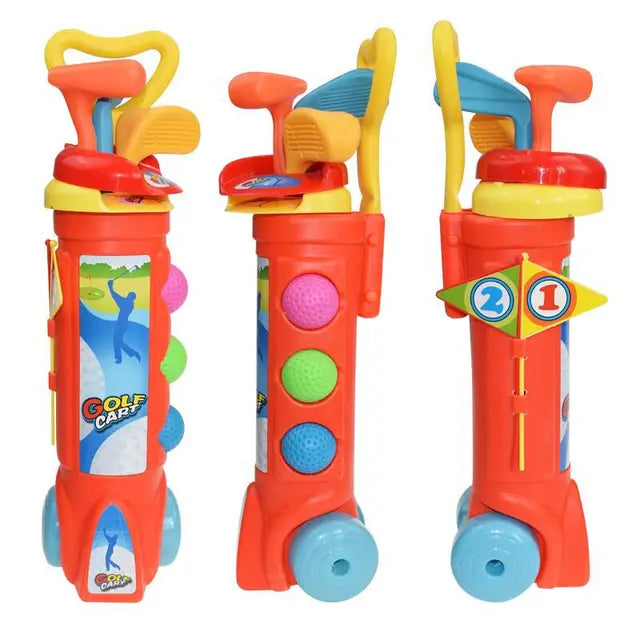 Kinder-Golfset aus Kunststoff, bunt, mit Schlägern und Bällen, für drinnen und draußen.