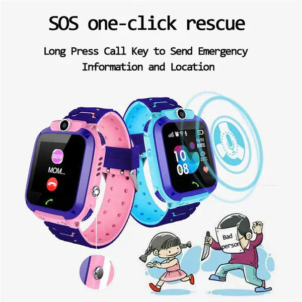 Kinder GPS-Uhr, rosa und blau, mit SOS-Funktion, Echtzeit-Ortung, Anrufsystem.