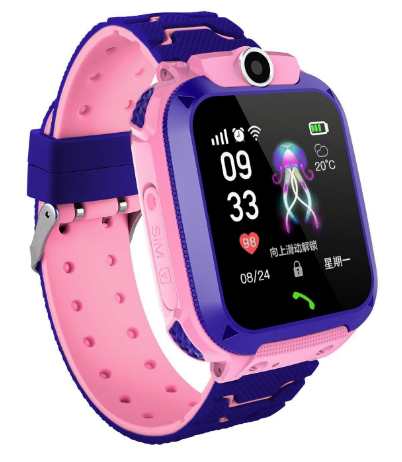 Bunte Kinder-GPS-Uhr mit Telefonfunktion, Echtzeit-Tracking, rosa-blaues Design.