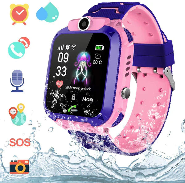 Kinder GPS-Uhr, pink-blau, wasserdicht, mit Anruffunktion und Echtzeit-Tracking.