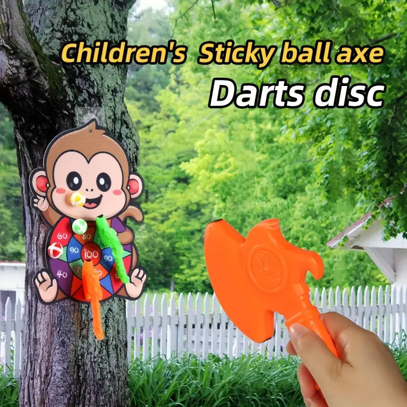 Kinder Wurfspiel Set, Klettball-Axt, Affen-Zielscheibe, Outdoor-Spielzeug, orange