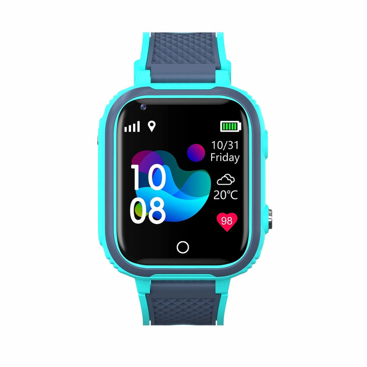 Smartwatch für Kinder, blau, mit Fitness-Tracker, Touchscreen, Wetteranzeige, Herzfrequenzmesser.