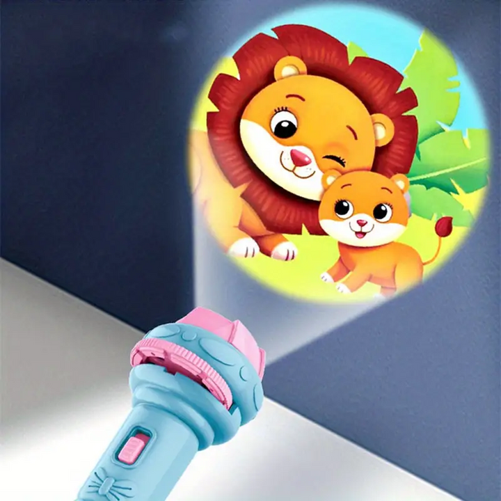 Kinder-Taschenlampe projiziert Löwenbild, blau-rosa, Spielzeug, Nachtlicht, Lernspielzeug.