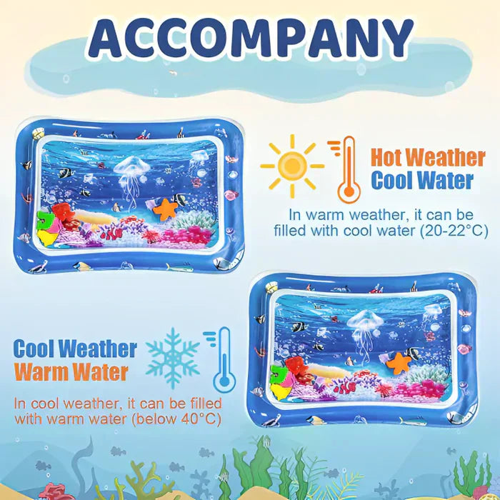 Aufblasbare Wassermatte für Babys, blau, Ozeanmotiv, sensorisches Spielzeug, Sommer, Winter.