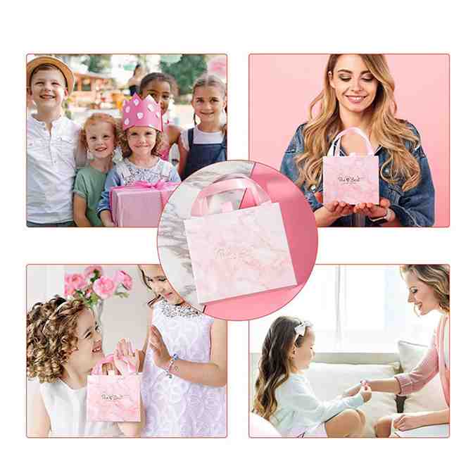 Rosa Geschenktüte mit Blumenmuster, ideal für Geburtstagsfeiern, Kinder, Partyzubehör.