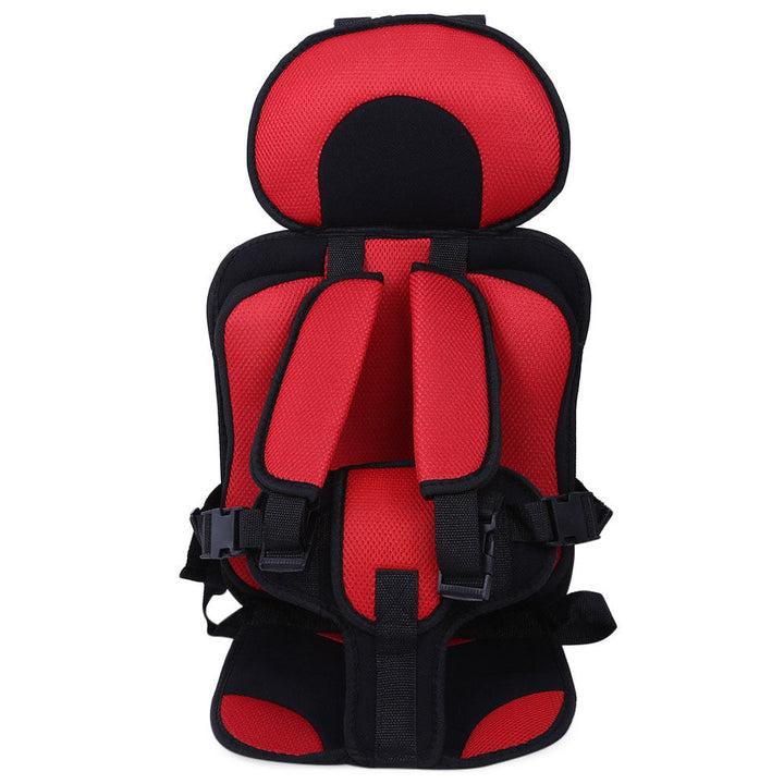 Roter und schwarzer Kindersitz, tragbar, sicher, verstellbar, für Auto, Reisen.