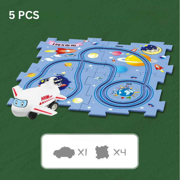 5-teiliges Kinderpuzzle mit Weltraummotiv, blau, inkl. Spielzeugflugzeug, Lernspielzeug.