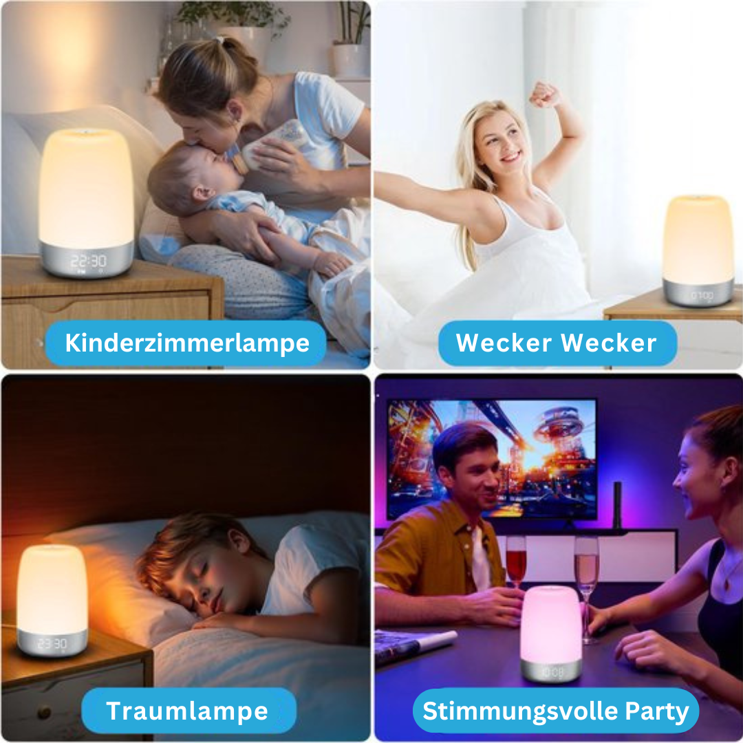 Wecker Lichtwecker LED-Lampe, dimmbar, für Schlafzimmer, Kinderzimmer, Partybeleuchtung.