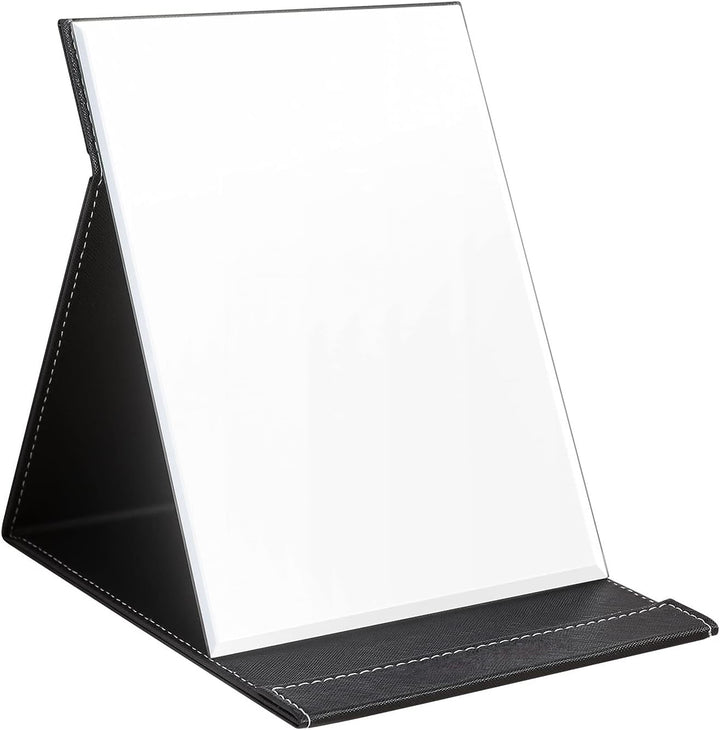 Tragbarer Kosmetikspiegel, schwarz, faltbar, rechteckig, ideal für Reisen und Make-up.