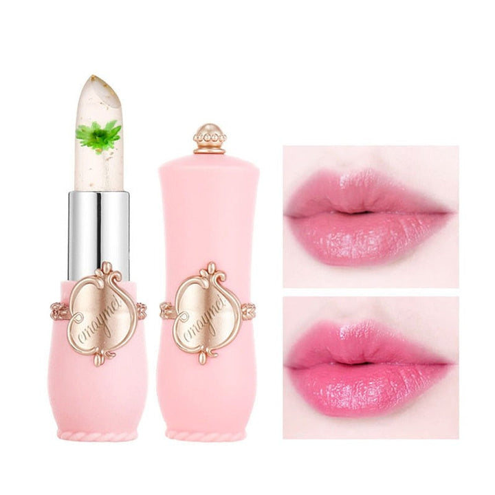Rosa Lippenstift mit Blume, feuchtigkeitsspendend, transparent, für glänzende Lippen.