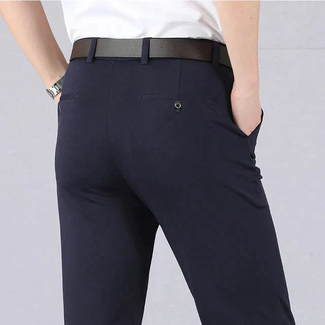 Herren Stretchhose, dunkelblau, Business Casual, hohe Taille, Frühling/Sommer, elegant.