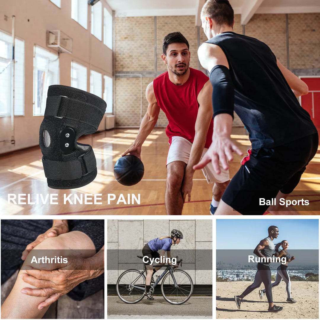 Basketballspiel in der Halle, Fokus auf Kniebandage, Sport, Schmerzreduktion, Linderung, Fitness.