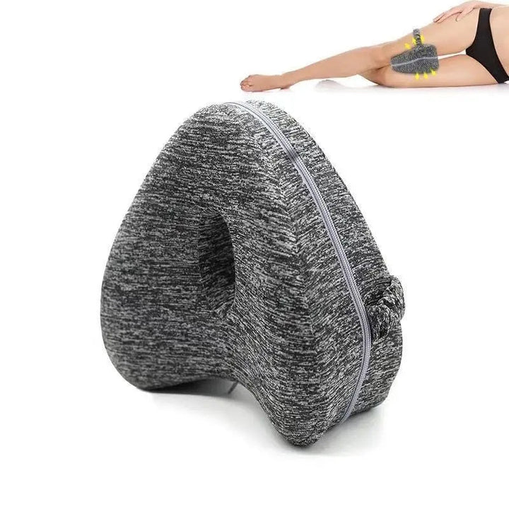 Graues orthopädisches Kniekissen, ergonomisch, für Seitenschläfer, mit abnehmbarem Bezug.