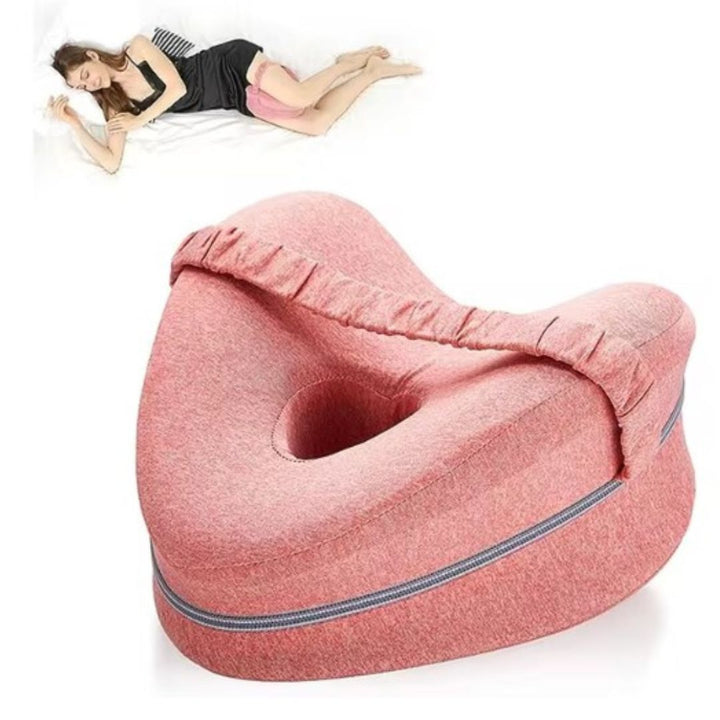 Rosa Kniekissen für Seitenschläfer, ergonomisch, Memory-Schaum, Schlafkomfort verbessern.