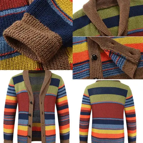 Pánský pletený cardigan s barevným blokem a geometrickým vzorem – Leandro
