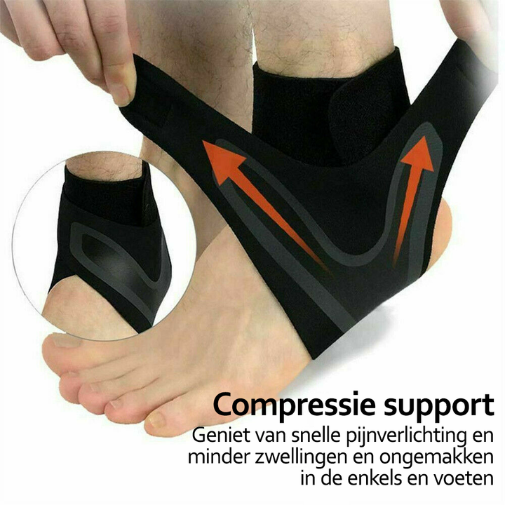 Schwarze Knöchelbandage, Kompressionsstütze, lindert Schmerzen, reduziert Schwellungen.