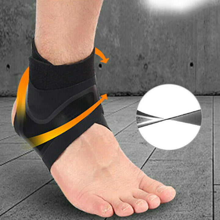 Schwarze Knöchelbandage für Sport, elastisch, atmungsaktiv, Unterstützung, Verletzungsprävention.