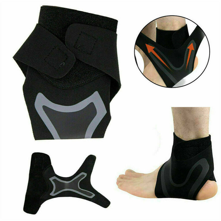 Schwarze Knöchelbandage, verstellbar, Neopren, für Sportverletzungen, Unterstützung, Schutz.