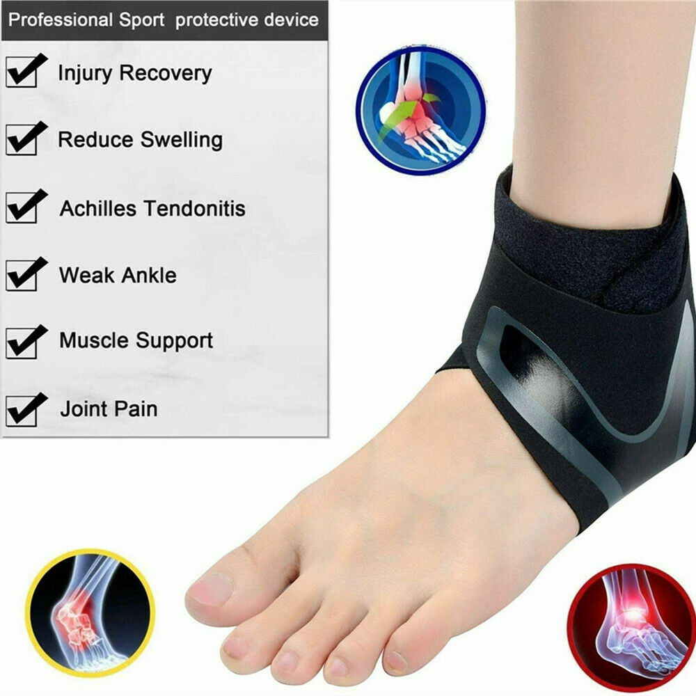 Knöchelbandage für Sport, schwarz, Unterstützung bei Verletzungen, Schmerzlinderung, Schutz.