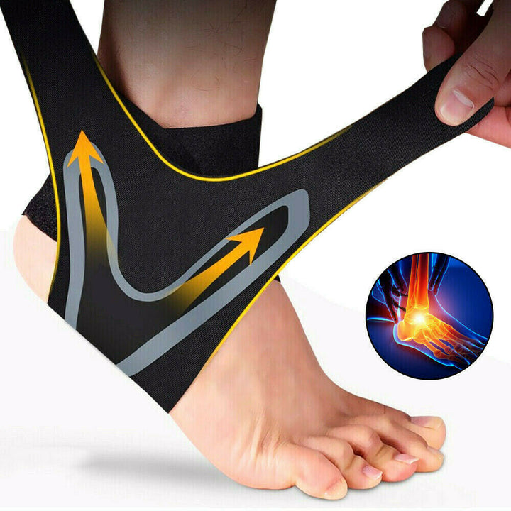 Schwarze Knöchelbandage, elastisch, für Fußunterstützung und Schmerzlinderung.