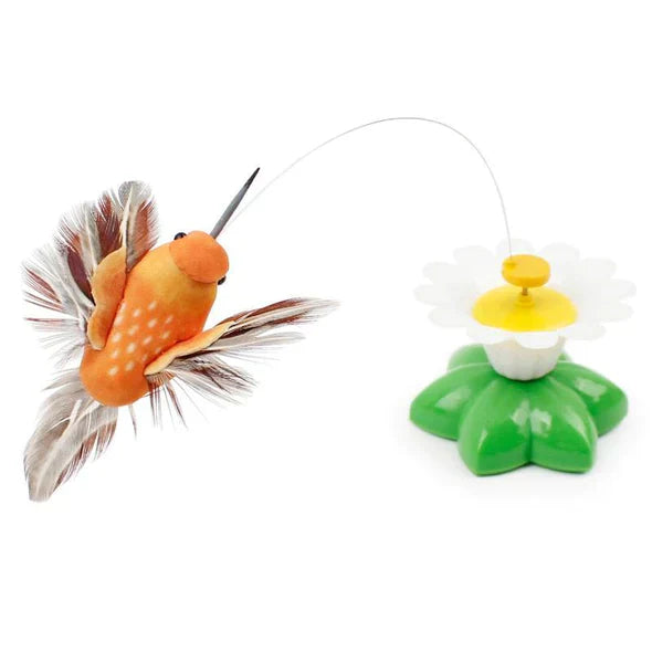 Katzenspielzeug Kolibri mit Blume, orange, Federn, interaktiv, Kunststoff, Spielspaß.