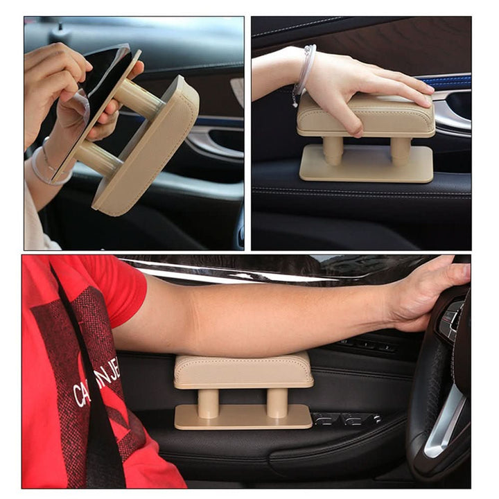 Beige Anti-Rutsch-Armlehne für Autos, Komfort, verstellbar, Kunstleder, ergonomisch.