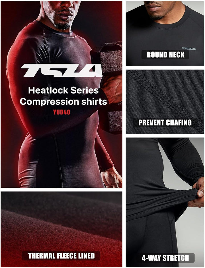 Schwarzes Kompressionsshirt, Rundhals, 4-Wege-Stretch, thermofleece gefüttert, anti-scheuern.