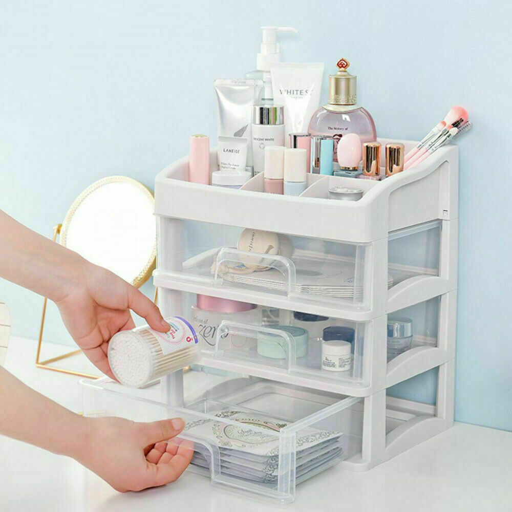 Weißer Kunststoff-Kosmetik-Organizer mit Schubladen, ideal zur Aufbewahrung von Make-up und Pflegeprodukten.
