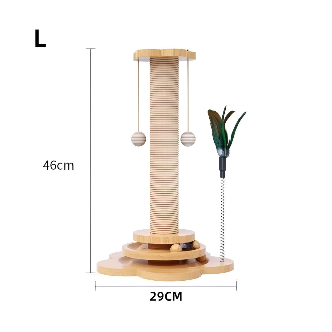 Großer Kratzbaum aus Holz mit Spielzeug, 46cm hoch, ideal für Katzen zum Krallenwetzen.