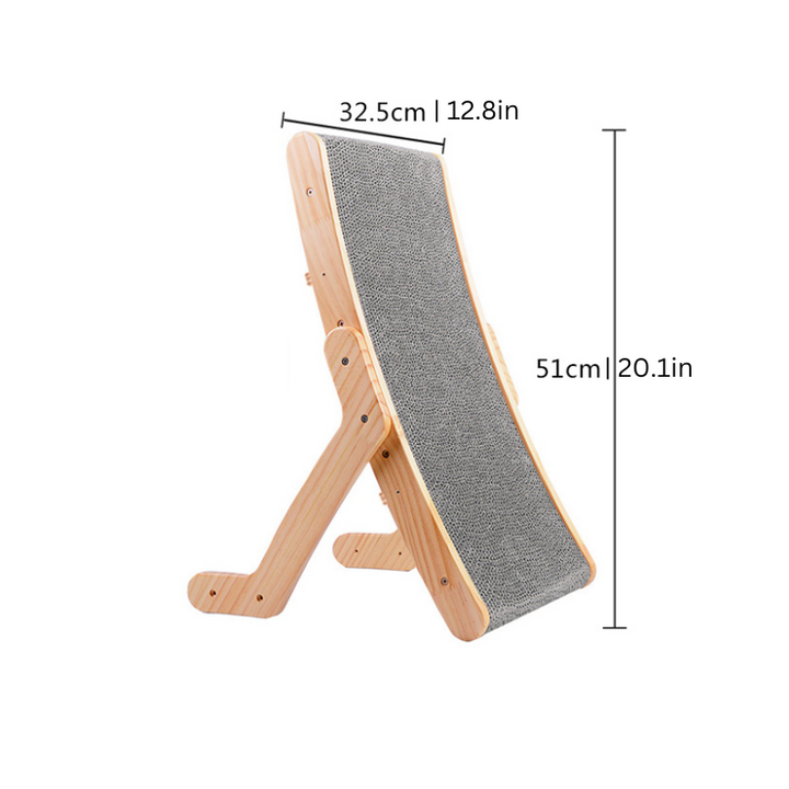 Katzenkratzbrett aus Holz, 51cm hoch, 32,5cm breit, mit grauem Sisalbezug, Kratzmöbel.